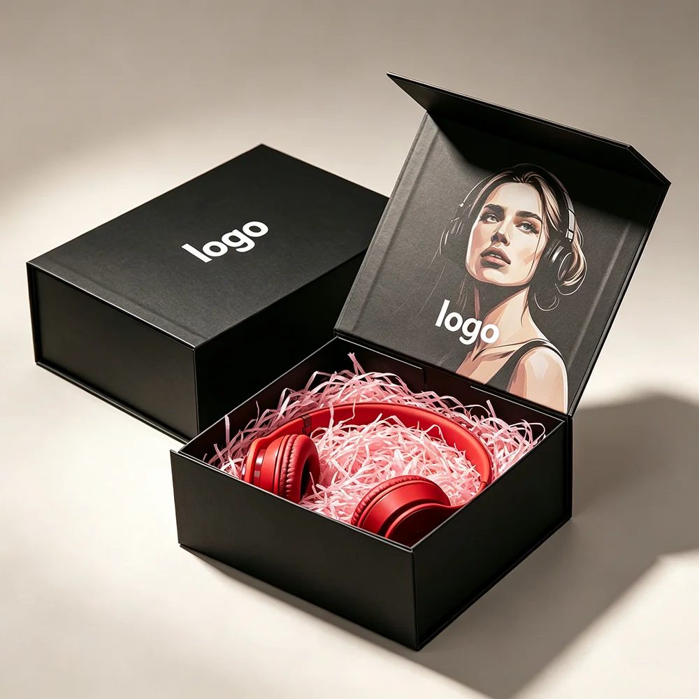 Custom Cardboard Black Paper Magnetic Gift Box Packaging