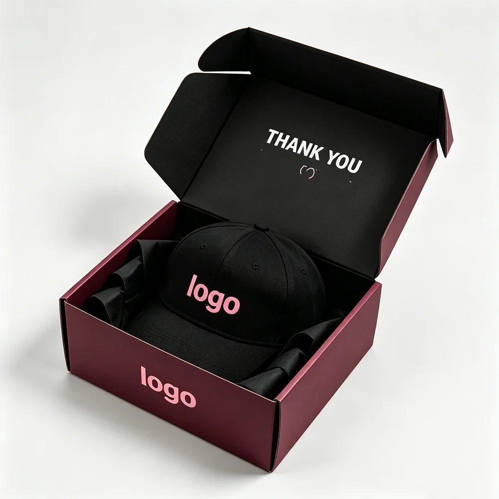 Luxury Custom Logo Corrugated Black Color Hats Shipping Mailer Box