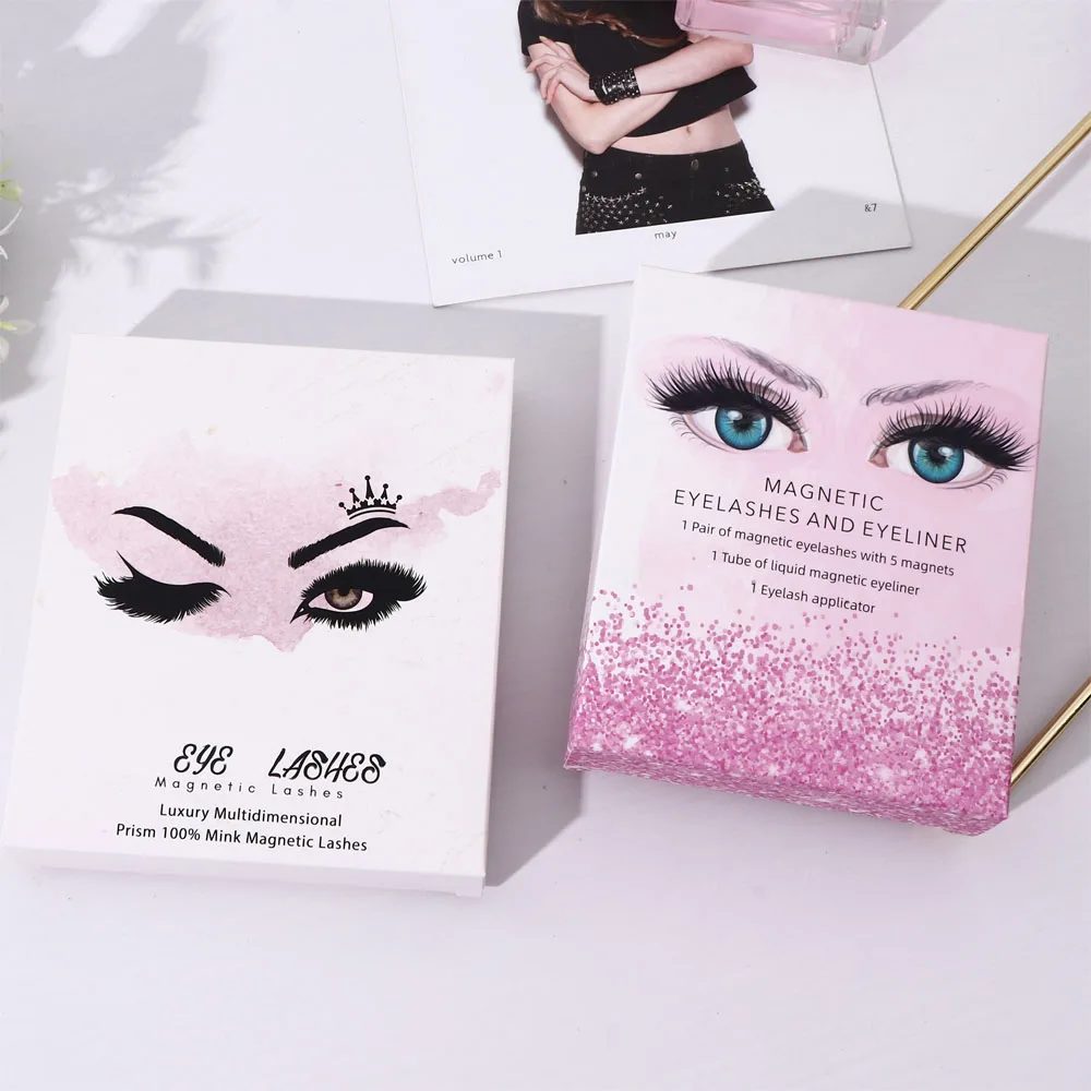 Luxury Reusable Magnetic Pink Bling Glitter Eyelash Packaging Rigid Boxes