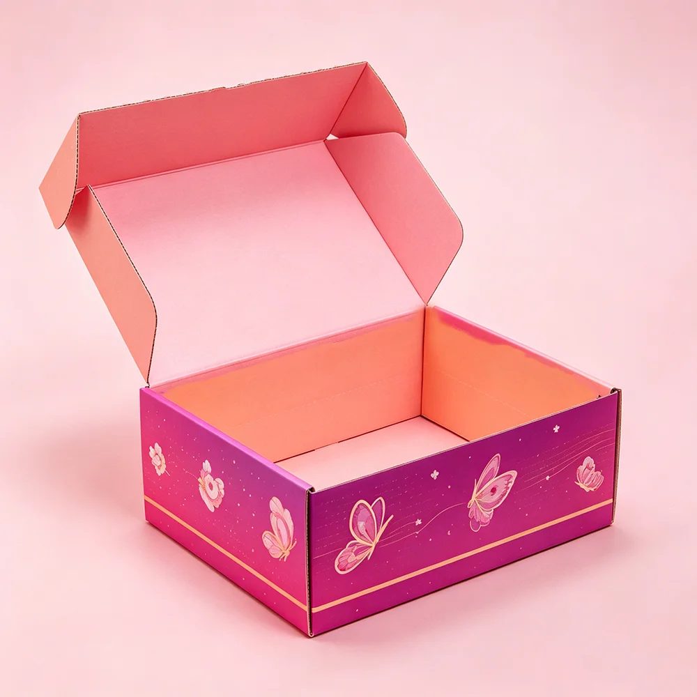 Custom Plain Pink Kraft Corrugated Box Foldable Paper Packaging Boxes