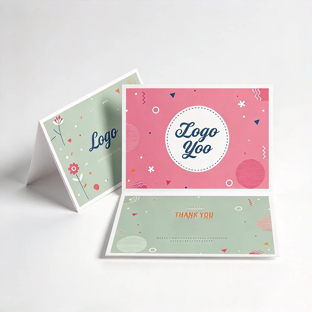 Custom Folded Thank You Card Full Color Printed Irregular Shape