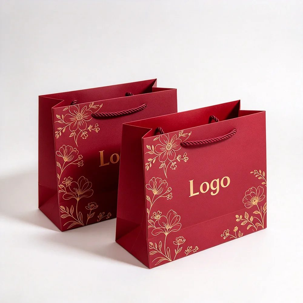 Custom Art Paper Gift Bags Rope Handle Printed Shopping Packaging