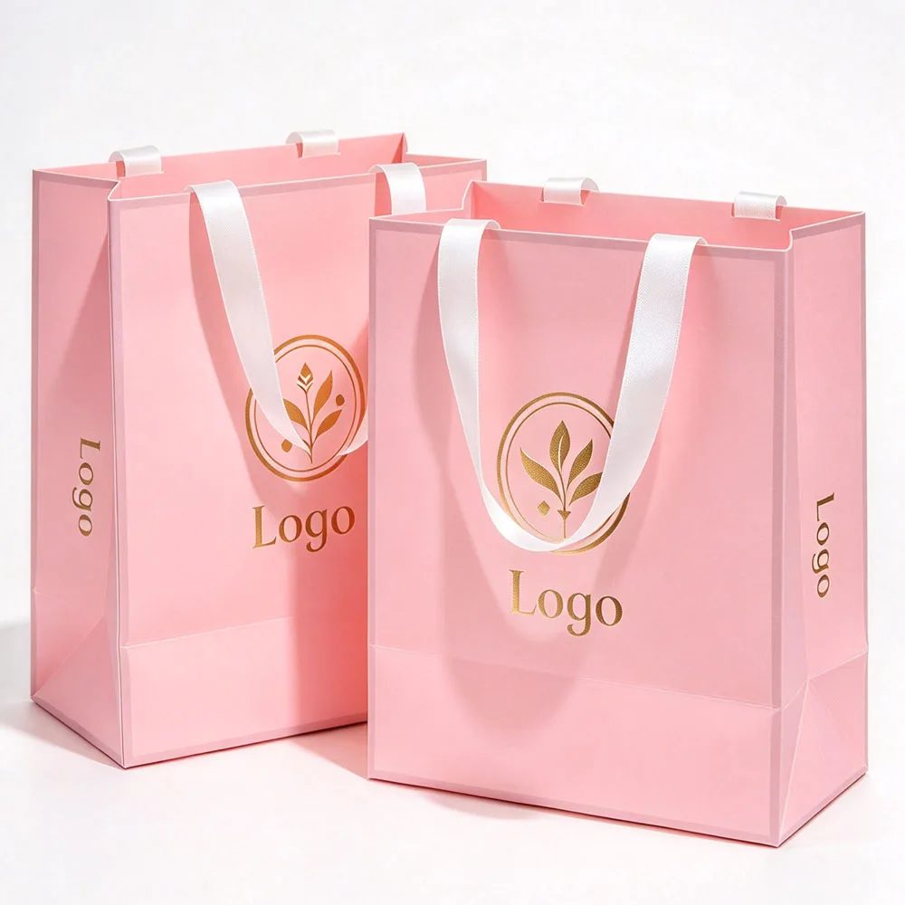 Custom Logo Pink Art Paper Gift Bag