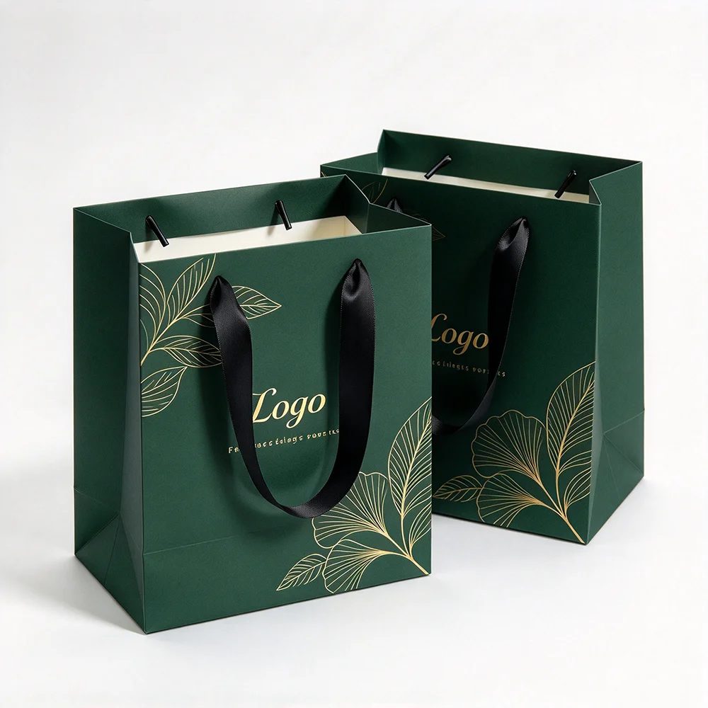 Custom Logo Craft Green Printed Matte Paper Bag