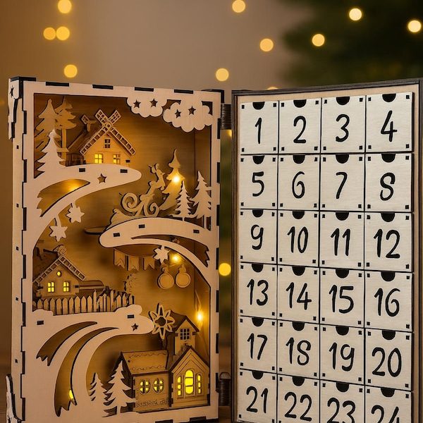 Amesmainscreatives Magical Snowy Forest Advent Calendar with Integrated Lights