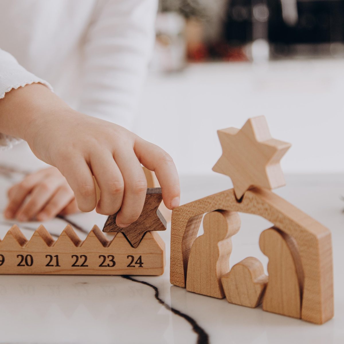 CramanKIDS Wooden Oak Advent Calendar with Star (Minimalist)