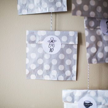 Little Cherub Design Monochrome Advent Calendar Stickers and Bags